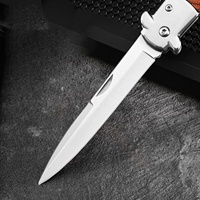 Couteau de poche tactique pliable en acier inoxydable avec manche en bois pour la chasse en plein air, la défense personnelle et la survie