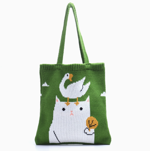 PEIQUAN Cute Cartoon Pattern Knitted Handbag Women Casual Shopping <strong>Bag</strong> Literary Shoulder <strong>Tote</strong> <strong>Bag</strong> - Product Image 5