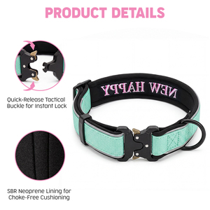 Nouveau collier pour <span class=keywords><strong>chien</strong></span> en nylon personnalisé avec broderie Happy, boucle à dégagement rapide tactique, collier pour animaux de compagnie réfléchissant et résistant avec rembourrage doux - Product Image 2