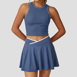 Ensemble jupe de tennis personnalisable avec logo pour femme, jupe midi patchwork de golf, ensemble décontracté sportif color block pour le badminton - Product Image 2