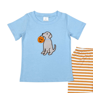 ชุดเสื้อผ้าสำหรับเด็กผู้ชายชุดฮาโลวีนสำหรับเด็กวัยหัดเดินชุดปักลายฟักทองสีฟ้าสำหรับเด็ก - Product Image 2