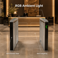 Porte rapide à lumière ambiante RGB en acier inoxydable 304 avec contrôle d'accès par reconnaissance faciale, anti-collision, IP52, double sens, large plage de tension, pour hôtels