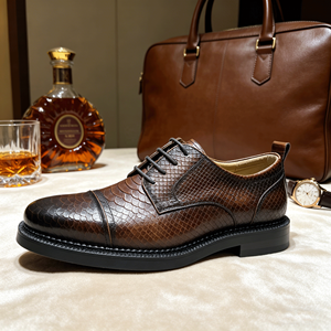 Chaussures Derby Classiques Marron Premium Effet Peau de Serpent pour Hommes, Chaussures Habillées Formelles à Bout Cap-Toe et Lacets, Chaussures Habillées à Bout Rond et Semelle Épaisse - Product Image 5