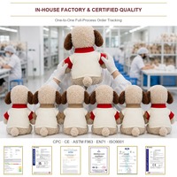 Peluche chiot avec pull en tricot côtelé rouge et patch souriant sur la poitrine, animal en peluche doux pour la décoration de chambre et cadeau pour une maison chaleureuse