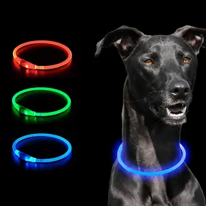 Dog Accessories Waterproof Pet Flashing Light Up Dog Collar USB Rechargeable Night Safety Luminous Glowing Led Dog Collar