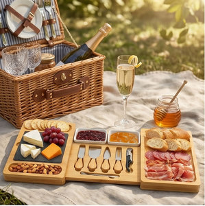 GL Planche à fromage en bambou multifonctionnelle étendue avec couteau Set d'<span class=keywords><strong>ardoise</strong></span> Plateau alimentaire pour fête et restaurant Plateau de service - Product Image 4