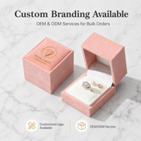 Boîte cadeau pour bijoux, anneaux et boucles d'oreilles, avec logo personnalisé, aspect daim rose, couvercle rabattable, avec insert de présentation blanc