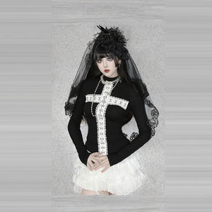 Camiseta de Mujer Nueva de Subcultura, Estilo Gótico, Ajustada, Transpirable, de Viscosa, con Estampado Cruzado, para Otoño - Product Image 3