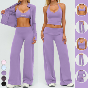Conjunto Deportivo de 3 Piezas para Mujer, <span class=keywords><strong>Ropa</strong></span> Deportiva con Espalda Descubierta, Sujetador Deportivo con Control de Abdomen, Pantalones de Gimnasio Ajustados, Chaqueta, Conjunto de Fitness - Product Image 2