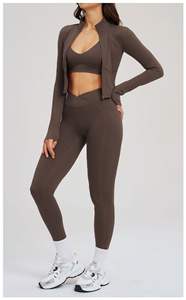Ensemble de survêtement personnalisé 2 pièces grande taille pour femme : Leggings et veste de sport pour la gym, le fitness et le yoga – Vente en gros - Product Image 2