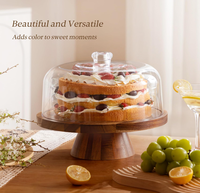 Support à gâteau en bois d'acacia écologique avec couvercle en acrylique transparent de qualité alimentaire pour présentation de desserts sur table de fête - Grande Vente