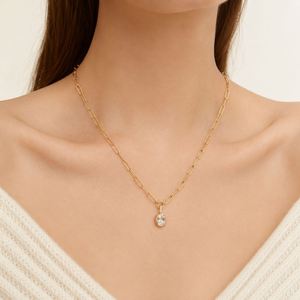 Women Fashion Pendant <b>Necklace</b> 18K Gold Dainty Delicate White Zircon Bead Chain <b>Ring</b> Pendant <b>Necklace</b> - Product Image 3