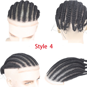 Base <span class=keywords><strong>de</strong></span> encaje completo 8x10 "<span class=keywords><strong>Peluca</strong></span> 8 Cornrow Strand Braid Reemplazo <span class=keywords><strong>de</strong></span> cabello rizado para hombres Cabello afro natural Tupé Cabello humano - Product Image 5