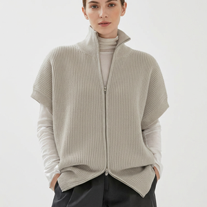 Gilet sans manches 100 % cachemire pour femme, col montant, fermeture éclair, confortable, style minimaliste uni, pour l'automne et toutes les saisons - Product Image 1