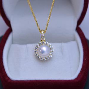 Wenchi Freshwater 9-10mm White Round Pearl Pendant Necklace for Women Strong Light Delicate S925 Silver <b>Leaf</b> Style China - Product Image 1