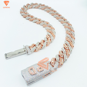 수제 바게트 쿠바 링크 체인 925 스털링 실버 모이사나이트 로즈 골드 도금 마이애미 18mm 쿠바 링크 체인 모사나이트 - Product Image 4