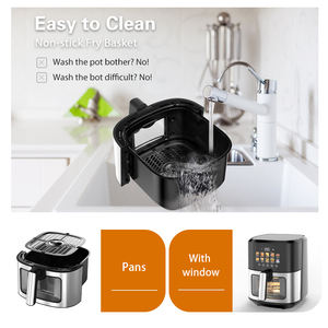 Friteuse à air électrique moderne en acier inoxydable antiadhésif de 6 litres, 14 préréglages, écran LCD numérique visible, double chauffage carré, cuisson - Product Image 4