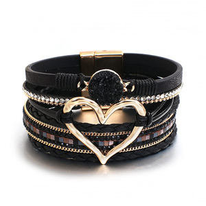 Charme en gros style bohème zircon réglage multicouche slap wraps coeur <span class=keywords><strong>bracelet</strong></span> en <span class=keywords><strong>cuir</strong></span> pour les femmes - Product Image 4