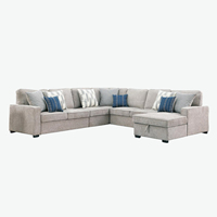 Canapé-lit sectionnel multifonctionnel moderne en forme de L avec canapé convertible et chaise longue de rangement en tissu gris, ensemble de meubles de salon