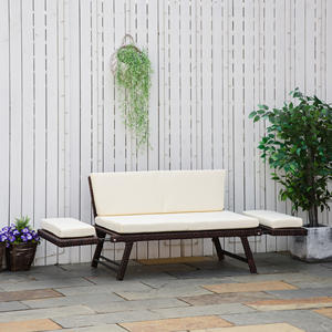 Outsunny Sofá 2 Plazas con Reposabrazos Extensibles para Jardín Rattan 129x63x67cm Blanco, Marrón - Product Image 2