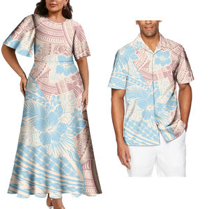 Conjunto de parejas tribales con patrón tribal polinesio a la moda, 2 uds., vestido de mujer para hombre y camisa hawaiana, conjuntos de pareja con diseño de Tapa samoana - Product Image 3