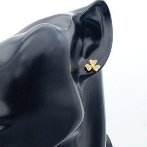 Moda tres trébol CZ 14K amarillo moda damas plata esterlina Pendientes chapados en oro mujeres perla encantadora joyería para niñas - Product Image 3