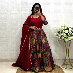NOIIR PIGEON <b>Womens</b> Premium Vichitra Silk Muslin <b>Kurta</b> Handwork Designer Lace Dupatta Wrinkle-Free Quick-Dry Floor-Length - Product Image 1