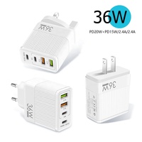 Chargeur de téléphone portable USB à charge rapide Smart PD 36W 5V 4A Prise murale universelle à charge 4 ports et 2 ports