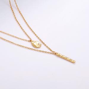 Conception Simple sterling 925 argent or martelé barre de chute longue superposition collier - Product Image 3