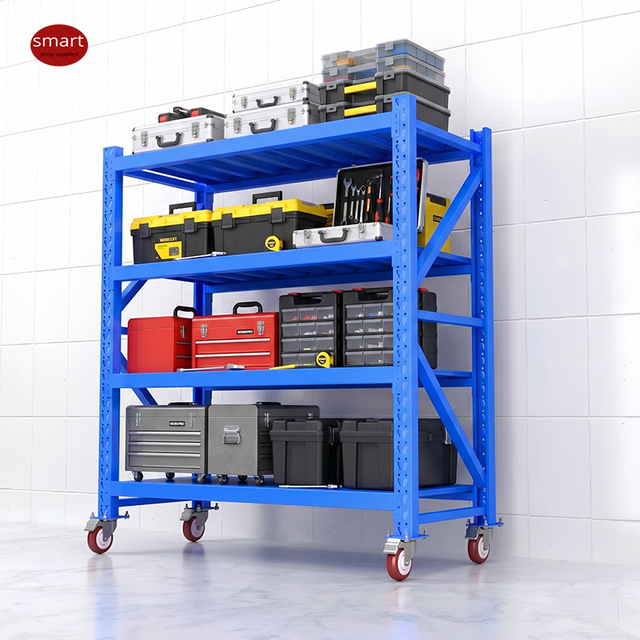 Heavy Duty 4 Tier Mobile Storage Rack on Wheels Boltless Metal Rolling Shelving Unit for Garage Workshop and Warehouse