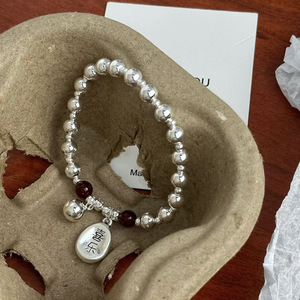S925 Sterling Silver Peace Charm <b>Bracelet</b> With Red Agate <b>Beads</b> For Women Gift Jewelry - Product Image 5