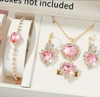 Ensemble de bijoux de style nouveau en forme carrée - Collier, boucles d'oreilles, bague et bracelet en cristal coloré tendance