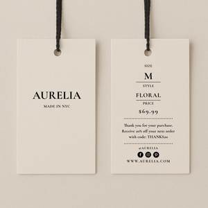 Custom High-Quality Hang <b>Tags</b>: Thick Paper or Fabric Labels with Printed Brand Name - Product Image 1