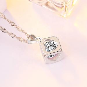 DDC51 perak murni 925 wanita berongga 4A zirkon cinta hati kubus persegi Cz liontin kebahagiaan untuk kalung pernikahan - Product Image 4