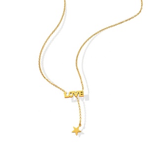 Produttore di gioielli all'ingrosso fai da te personalizzato CNC taglio Laser parola Love <span class=keywords><strong>Star</strong></span> Charms collana a catena placcata in oro - Product Image 1