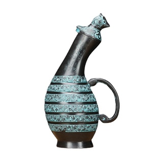 Jingciren Boutique - Adornos de bronce antiguo, olla de bronce plana con tapa de pájaro del período de los Estados Combatientes (principios de la primavera y finales del otoño) - Product Image 5