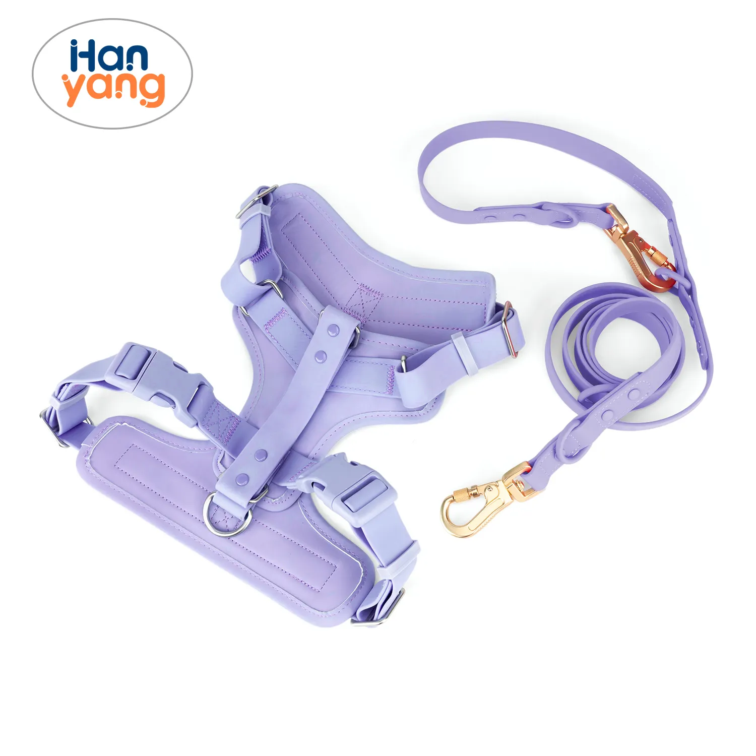 HanYang مخصص بدون سحب مقاوم للماء PVC تسخير الكلب مخصص منتجات الحيوانات الأليفة لينة بيوثان pvc طوق الكلب المقود تسخير الصدر مرة أخرى مجموعة