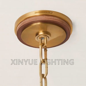 Cercle Anneau <span class=keywords><strong>Riley</strong></span> Grand Lustre En Laiton Massif À 2 Niveaux Avec Garniture En Cuir De Luxe LED Pendentif Lumière Antique Luminaire - Product Image 4