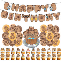 Nouveauté : Adorable Décoration de Fête pour Enfants Capybara, Bannière d'Anniversaire Capybara Marron, Ensemble de Décorations pour Gâteaux et Cupcakes, Baby Shower