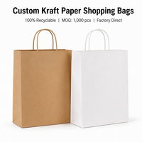 Sacs de shopping en papier kraft imprimés sur mesure avec poignées, sacs d'emballage de détail recyclables avec logo pour boutique, cadeau, événement