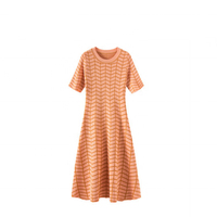 Robes d'été à carreaux longues et droites à manches courtes en tricot avec col en O personnalisé robe pull décontractée en tricot pour femmes