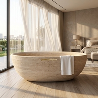 Baignoire ovale de luxe en marbre beige sculpté à la main, fournie directement par l'usine, pour la maison et les hôtels
