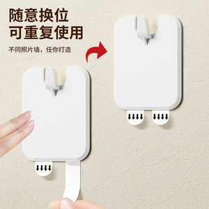 Reusable Self-Adhesive Wall <b>Hooks</b> <b>For</b> Photo <b>Frames</b> And <b>Pictures</b> Minimalist Design White Beige Color - Product Image 1