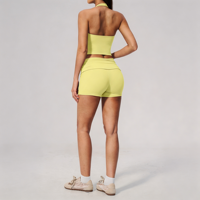 Ensemble de yoga léger GH avec soutien-gorge de sport rembourré à col en V croisé et dos nu pour femme, maintien élevé et taille repliable, personnalisable avec logo