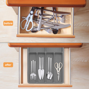 Organizador de cubiertos de silicona antideslizante-Bandeja de cajón flexible de 6 compartimentos para mantener los utensilios y cubiertos limpios - Product Image 5