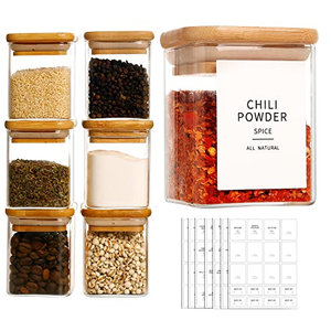 Clear Glass Airtight Food <b>Storage</b> Container Bamboo Lids Canister Set Pasta Flour Cereal Rice Sugar Coffee Beans <b>Spice</b> <b>Storage</b> - Product Image 1