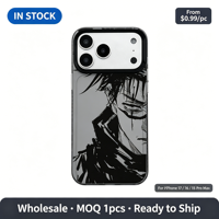 Coque antichoc en TPU style bande dessinée noire avec portrait de personnage d'anime, motif lignes, pour iPhone 17 16 15 14 13 Pro Max
