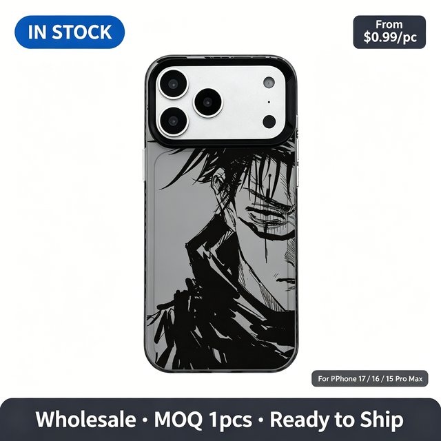 Black Comic Style Anime Character Portrait Line Art TPU Case, Shockproof Cover for iPhone 17 16 15 14 13 Pro Max
