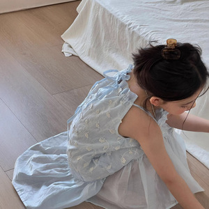 Abito Lungo Estivo da <span class=keywords><strong>Ragazza</strong></span> Bianco in Jacquard con Spalline Sottili Stile Francese - Product Image 2