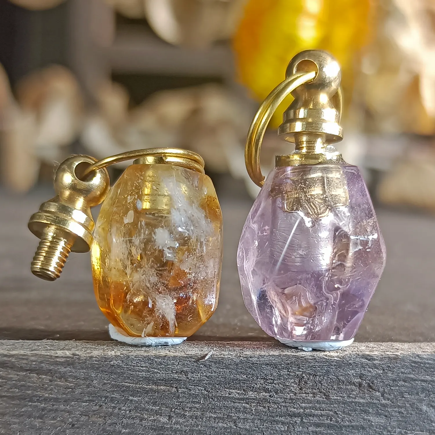 Natural Handmade Gemstone Crafts Crystal Citrine Amethyst Quartz Perfume Bottle For Pendant Souvenir Gifts